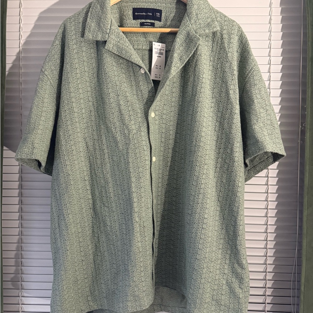 Abercrombie & Fitch Textured Green Button Down Shirt